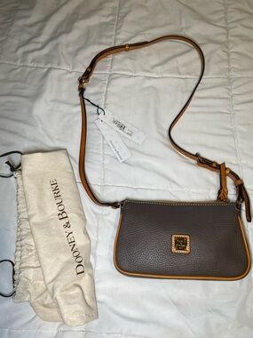 NWT Dooney & Bourke Elephant Pebble Leather Crossbody with Tan Trim GHW